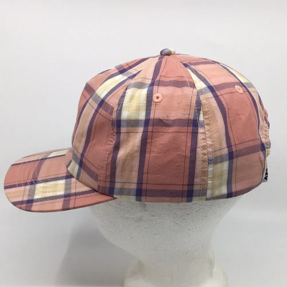 Obey Madras Salmon Pink Plaid Cotton Lightweight Baseball Hat Cap